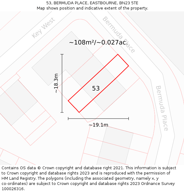 53, BERMUDA PLACE, EASTBOURNE, BN23 5TE: Plot and title map