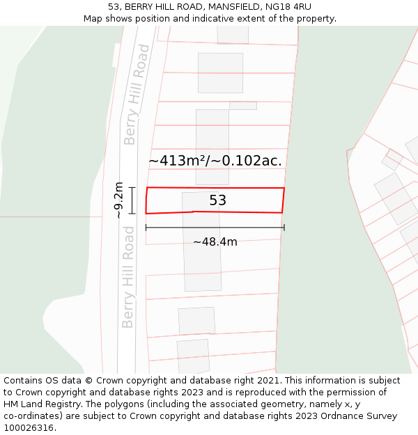 53, BERRY HILL ROAD, MANSFIELD, NG18 4RU: Plot and title map