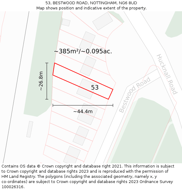 53, BESTWOOD ROAD, NOTTINGHAM, NG6 8UD: Plot and title map