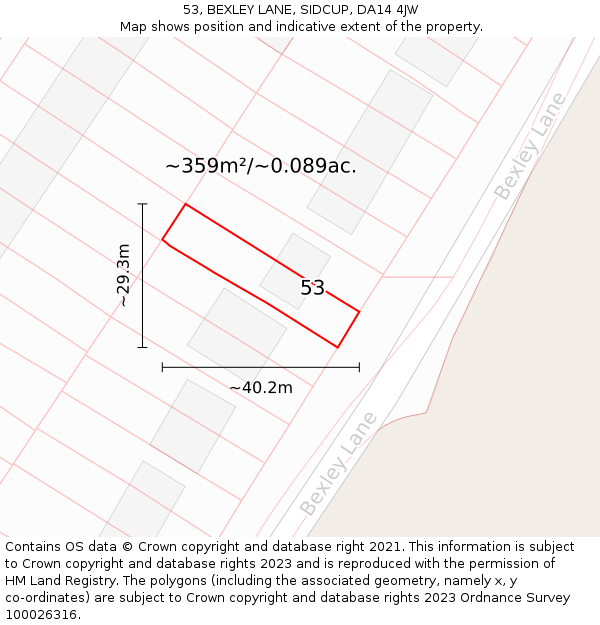 53, BEXLEY LANE, SIDCUP, DA14 4JW: Plot and title map