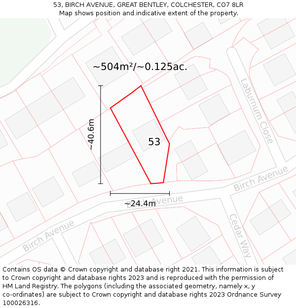 53, BIRCH AVENUE, GREAT BENTLEY, COLCHESTER, CO7 8LR: Plot and title map