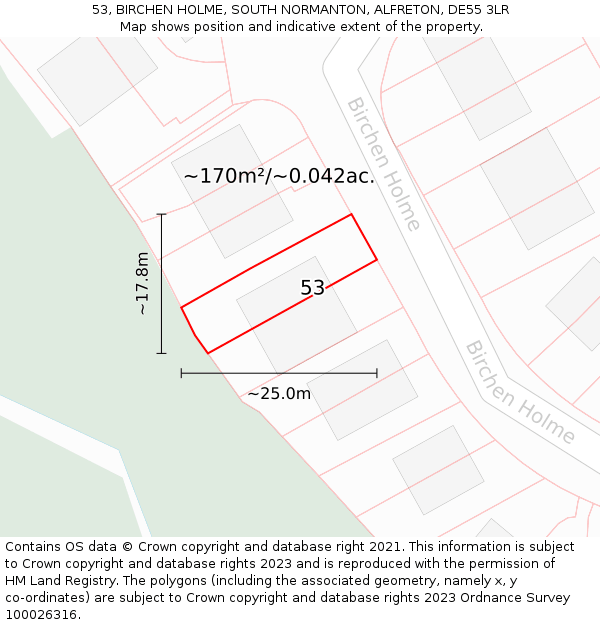 53, BIRCHEN HOLME, SOUTH NORMANTON, ALFRETON, DE55 3LR: Plot and title map