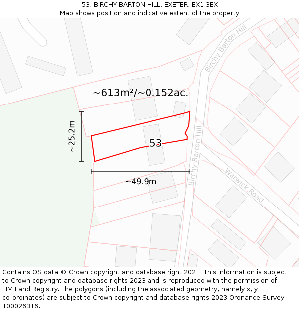 53, BIRCHY BARTON HILL, EXETER, EX1 3EX: Plot and title map
