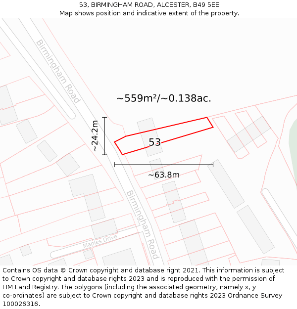 53, BIRMINGHAM ROAD, ALCESTER, B49 5EE: Plot and title map