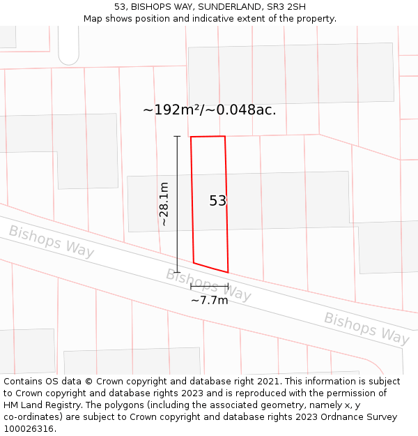 53, BISHOPS WAY, SUNDERLAND, SR3 2SH: Plot and title map