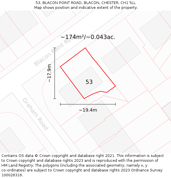 53, BLACON POINT ROAD, BLACON, CHESTER, CH1 5LL: Plot and title map