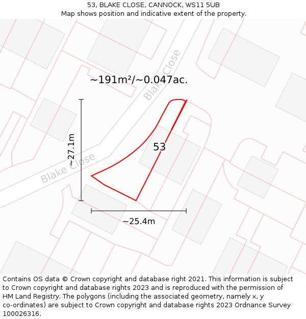 53, BLAKE CLOSE, CANNOCK, WS11 5UB: Plot and title map