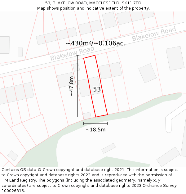 53, BLAKELOW ROAD, MACCLESFIELD, SK11 7ED: Plot and title map