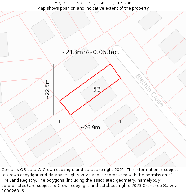 53, BLETHIN CLOSE, CARDIFF, CF5 2RR: Plot and title map