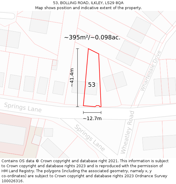 53, BOLLING ROAD, ILKLEY, LS29 8QA: Plot and title map