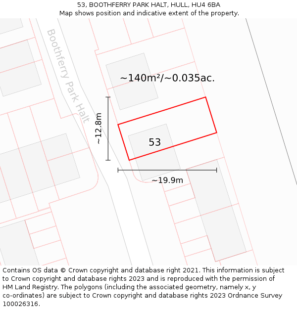 53, BOOTHFERRY PARK HALT, HULL, HU4 6BA: Plot and title map
