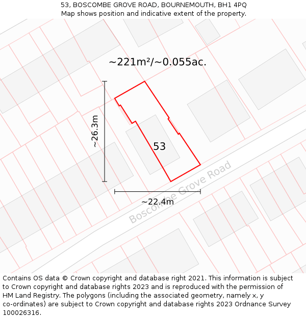 53, BOSCOMBE GROVE ROAD, BOURNEMOUTH, BH1 4PQ: Plot and title map