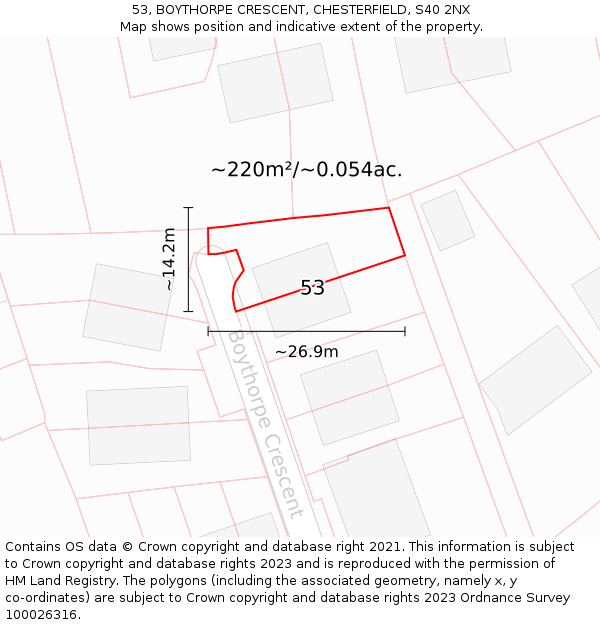53, BOYTHORPE CRESCENT, CHESTERFIELD, S40 2NX: Plot and title map