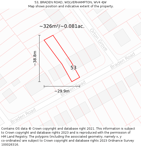 53, BRADEN ROAD, WOLVERHAMPTON, WV4 4JW: Plot and title map