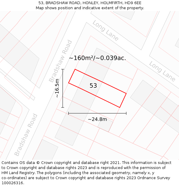 53, BRADSHAW ROAD, HONLEY, HOLMFIRTH, HD9 6EE: Plot and title map