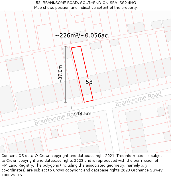 53, BRANKSOME ROAD, SOUTHEND-ON-SEA, SS2 4HG: Plot and title map