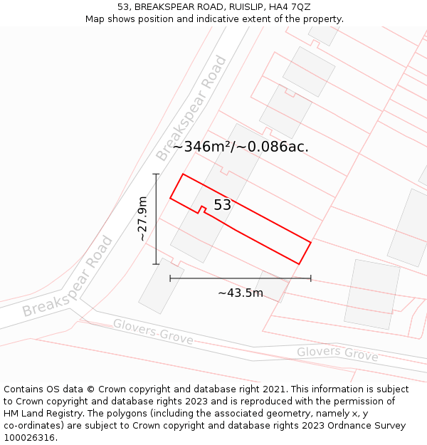 53, BREAKSPEAR ROAD, RUISLIP, HA4 7QZ: Plot and title map