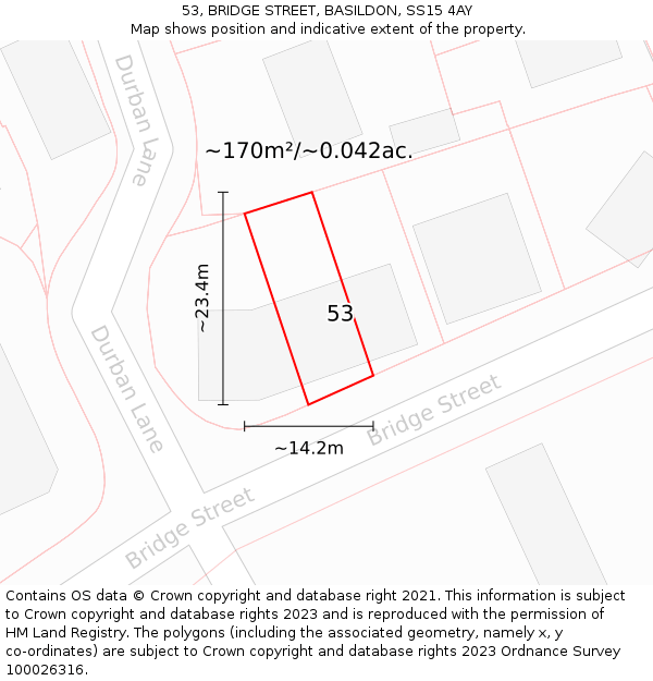 53, BRIDGE STREET, BASILDON, SS15 4AY: Plot and title map