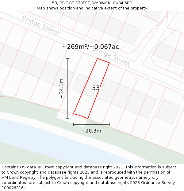 53, BRIDGE STREET, WARWICK, CV34 5PD: Plot and title map
