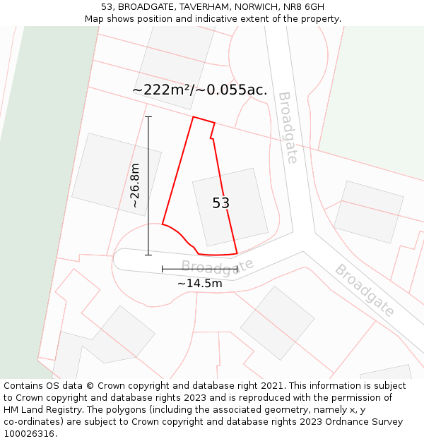 53, BROADGATE, TAVERHAM, NORWICH, NR8 6GH: Plot and title map