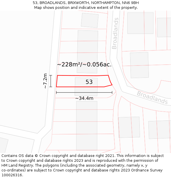 53, BROADLANDS, BRIXWORTH, NORTHAMPTON, NN6 9BH: Plot and title map