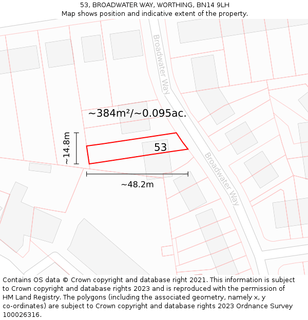 53, BROADWATER WAY, WORTHING, BN14 9LH: Plot and title map