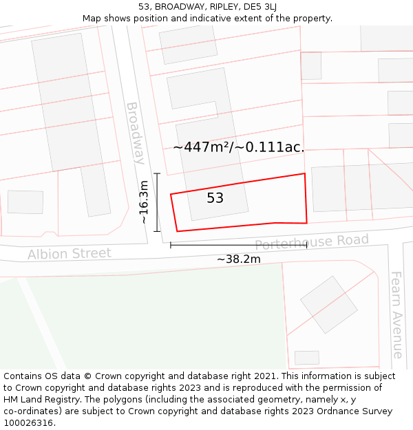 53, BROADWAY, RIPLEY, DE5 3LJ: Plot and title map