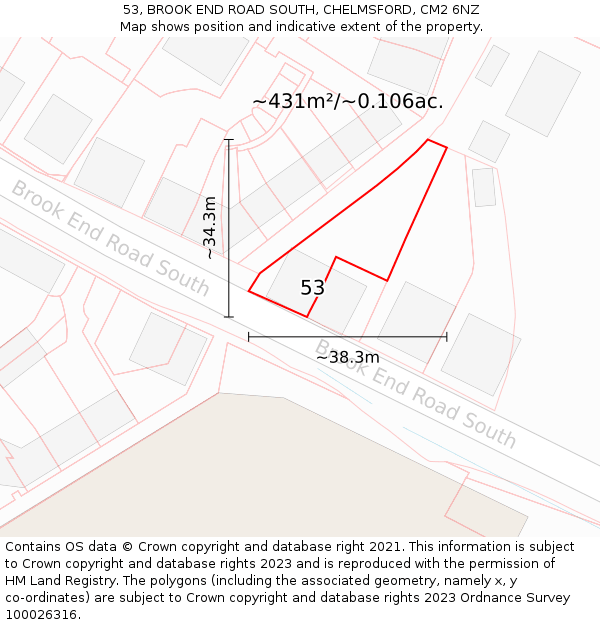 53, BROOK END ROAD SOUTH, CHELMSFORD, CM2 6NZ: Plot and title map