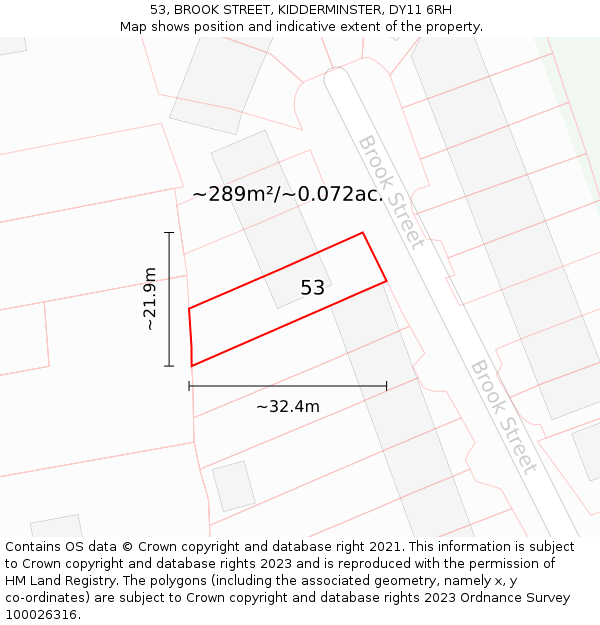 53, BROOK STREET, KIDDERMINSTER, DY11 6RH: Plot and title map