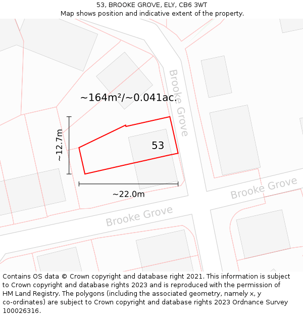 53, BROOKE GROVE, ELY, CB6 3WT: Plot and title map