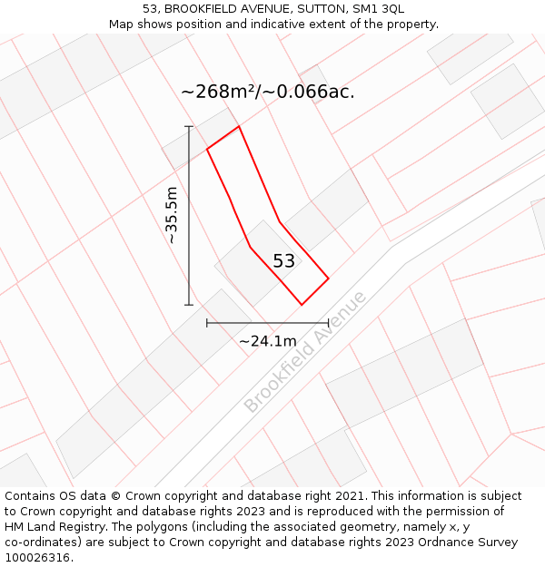 53, BROOKFIELD AVENUE, SUTTON, SM1 3QL: Plot and title map