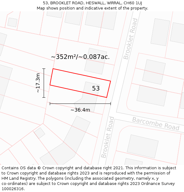 53, BROOKLET ROAD, HESWALL, WIRRAL, CH60 1UJ: Plot and title map