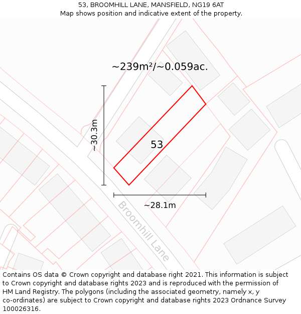 53, BROOMHILL LANE, MANSFIELD, NG19 6AT: Plot and title map