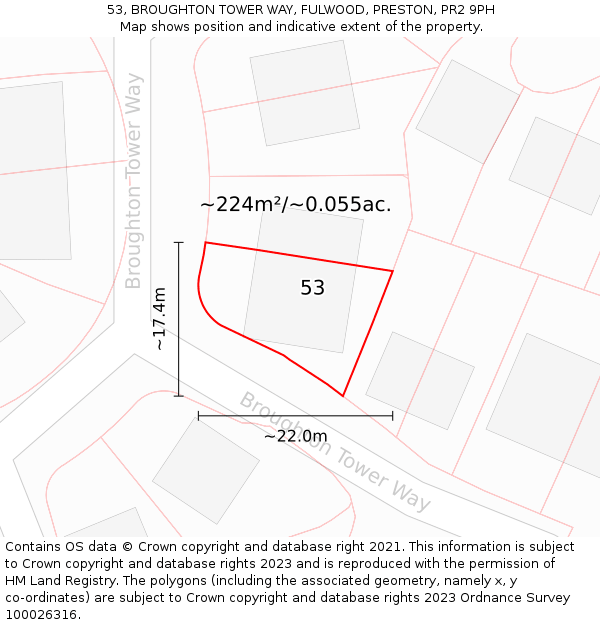 53, BROUGHTON TOWER WAY, FULWOOD, PRESTON, PR2 9PH: Plot and title map