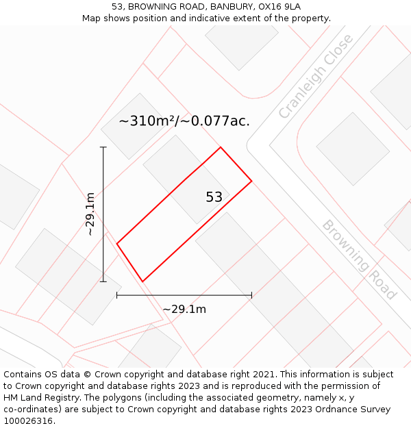 53, BROWNING ROAD, BANBURY, OX16 9LA: Plot and title map