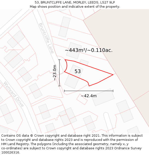 53, BRUNTCLIFFE LANE, MORLEY, LEEDS, LS27 9LP: Plot and title map