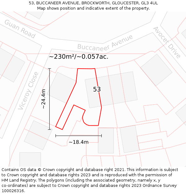 53, BUCCANEER AVENUE, BROCKWORTH, GLOUCESTER, GL3 4UL: Plot and title map