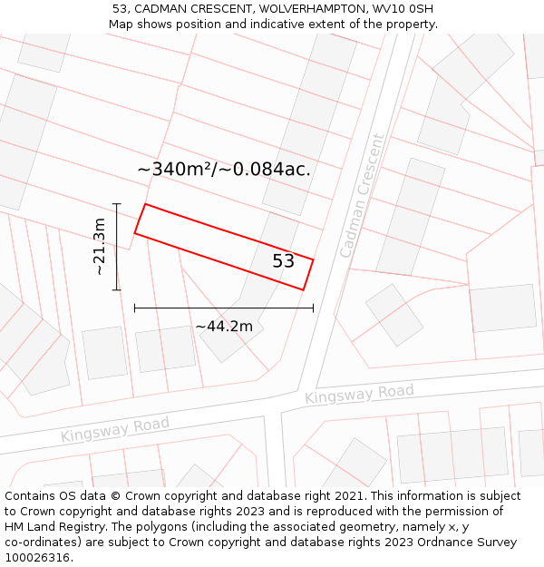 53, CADMAN CRESCENT, WOLVERHAMPTON, WV10 0SH: Plot and title map
