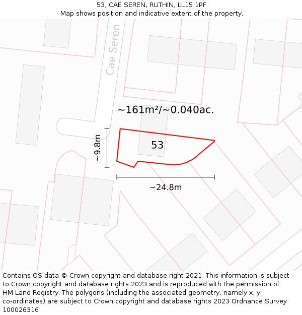 53, CAE SEREN, RUTHIN, LL15 1PF: Plot and title map
