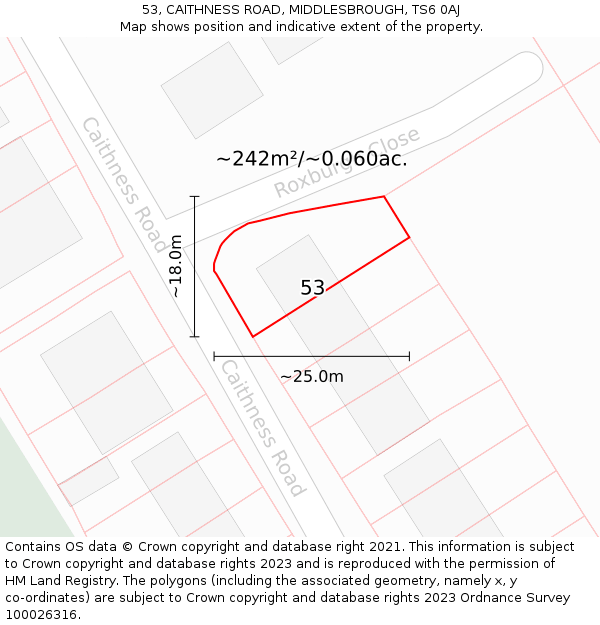 53, CAITHNESS ROAD, MIDDLESBROUGH, TS6 0AJ: Plot and title map