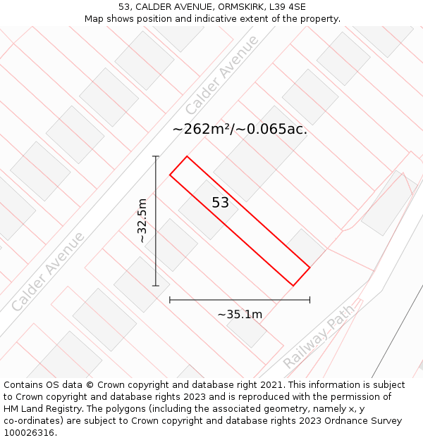 53, CALDER AVENUE, ORMSKIRK, L39 4SE: Plot and title map