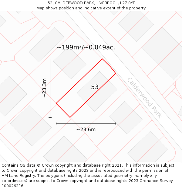 53, CALDERWOOD PARK, LIVERPOOL, L27 0YE: Plot and title map