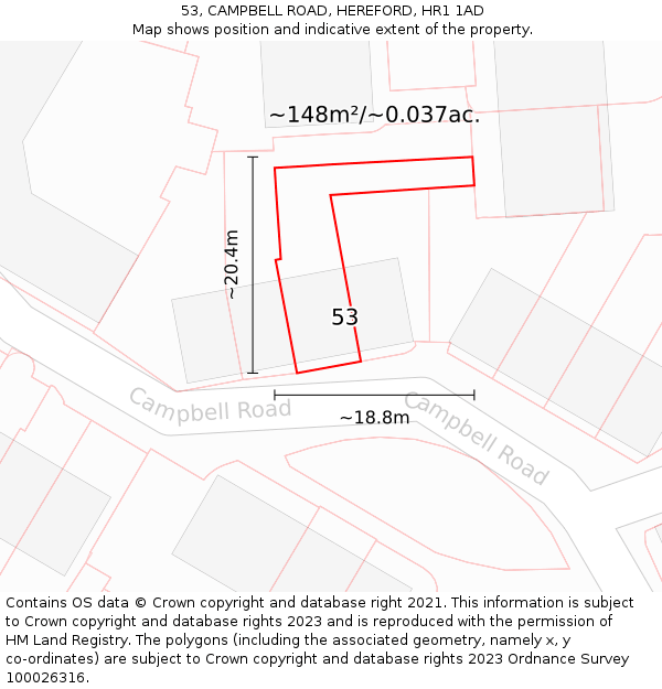 53, CAMPBELL ROAD, HEREFORD, HR1 1AD: Plot and title map