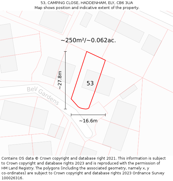 53, CAMPING CLOSE, HADDENHAM, ELY, CB6 3UA: Plot and title map