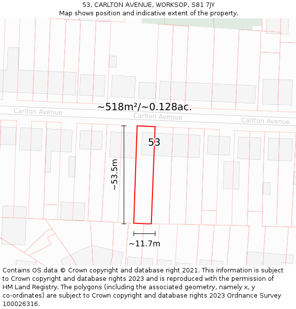 53, CARLTON AVENUE, WORKSOP, S81 7JY: Plot and title map