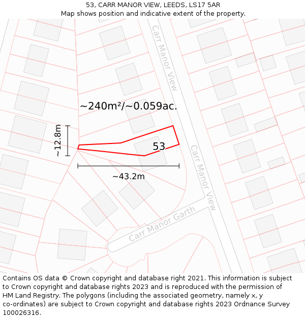 53, CARR MANOR VIEW, LEEDS, LS17 5AR: Plot and title map