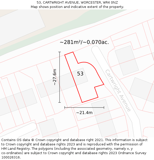 53, CARTWRIGHT AVENUE, WORCESTER, WR4 0NZ: Plot and title map
