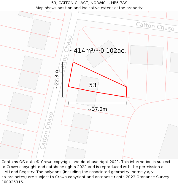 53, CATTON CHASE, NORWICH, NR6 7AS: Plot and title map