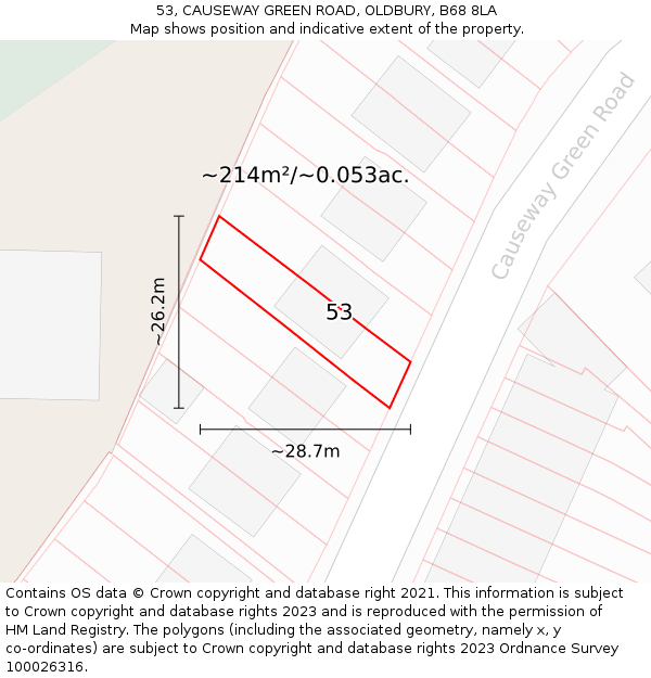 53, CAUSEWAY GREEN ROAD, OLDBURY, B68 8LA: Plot and title map