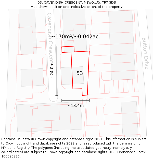 53, CAVENDISH CRESCENT, NEWQUAY, TR7 3DS: Plot and title map